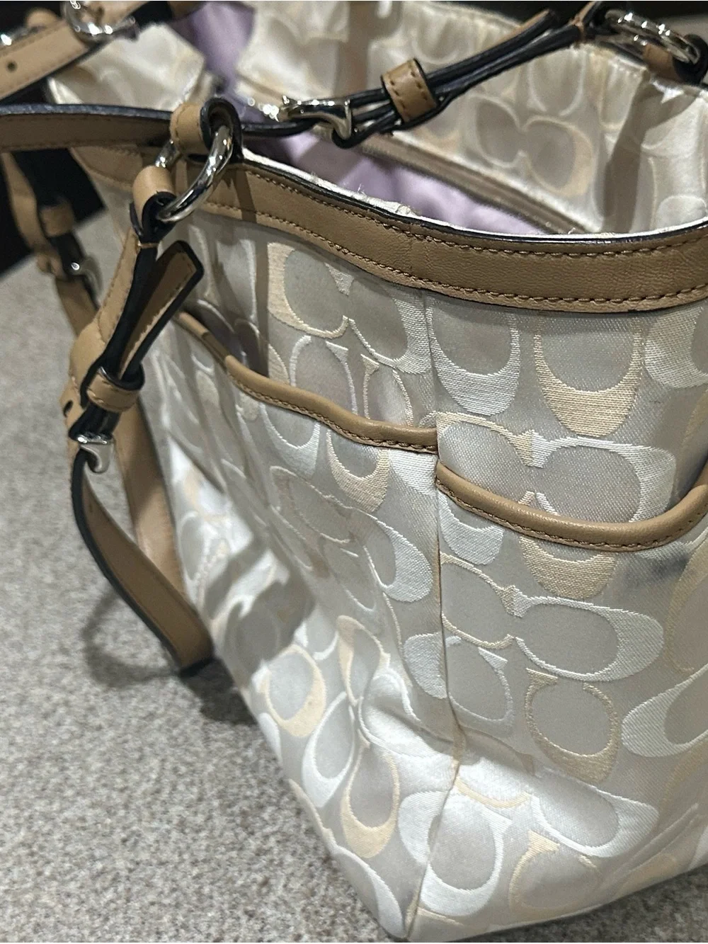 Coach Cream and Tan Signature Tote